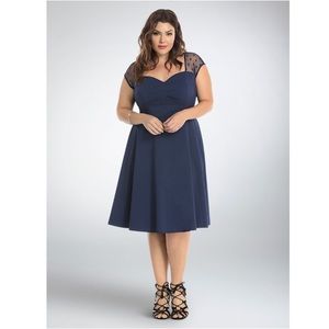 Torrid navy mesh dot inset swing dress